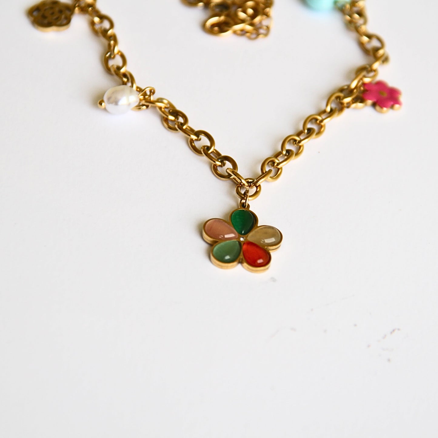 Gold Tone Multicolor Whimsical Charm Necklace