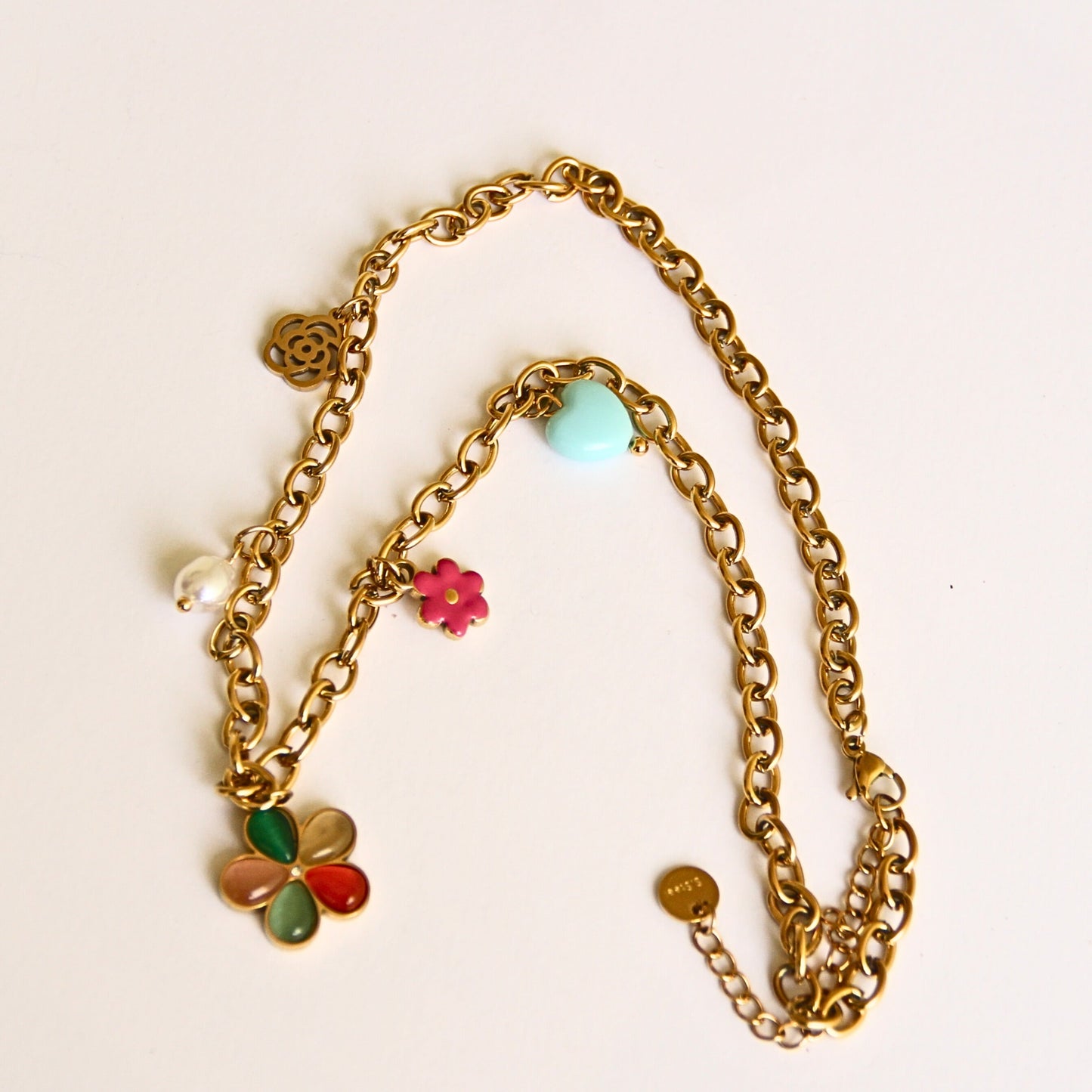 Gold Tone Multicolor Whimsical Charm Necklace