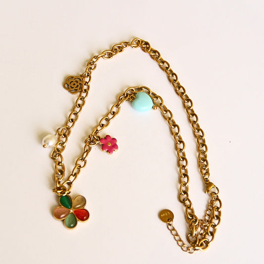 Gold Tone Multicolor Whimsical Charm Necklace