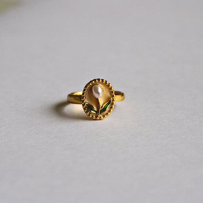 Tulip Bloom Ring – Gold Plated Floral Design with Pearl size 19