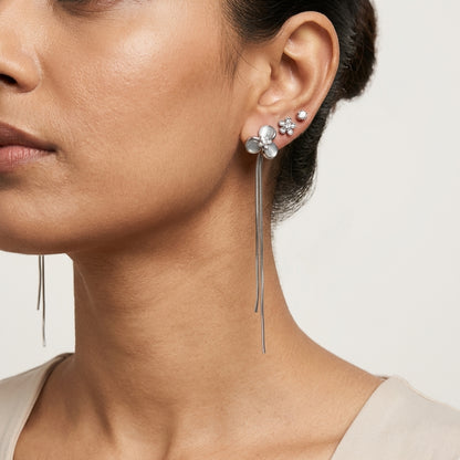 Silver Floral Cascade Drop Earrings – Anti-Tarnish & Hypoallergenic