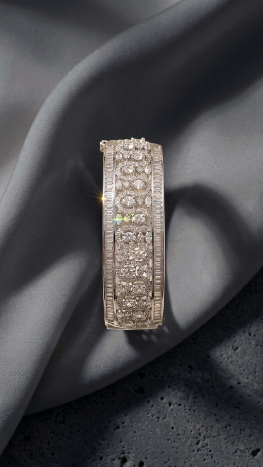The "Shimmering Cascade" Handcrafted American Diamond Statement Kada