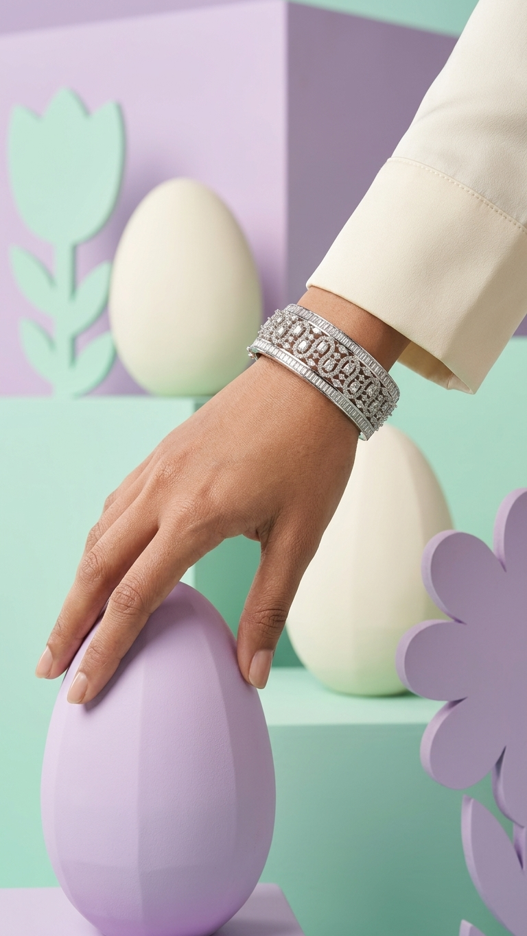 The "Shimmering Cascade" Handcrafted American Diamond Statement Kada