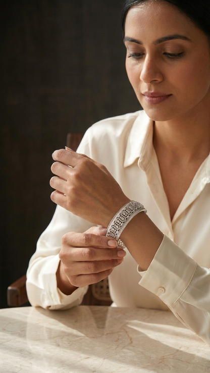 The "Shimmering Cascade" Handcrafted American Diamond Statement Kada