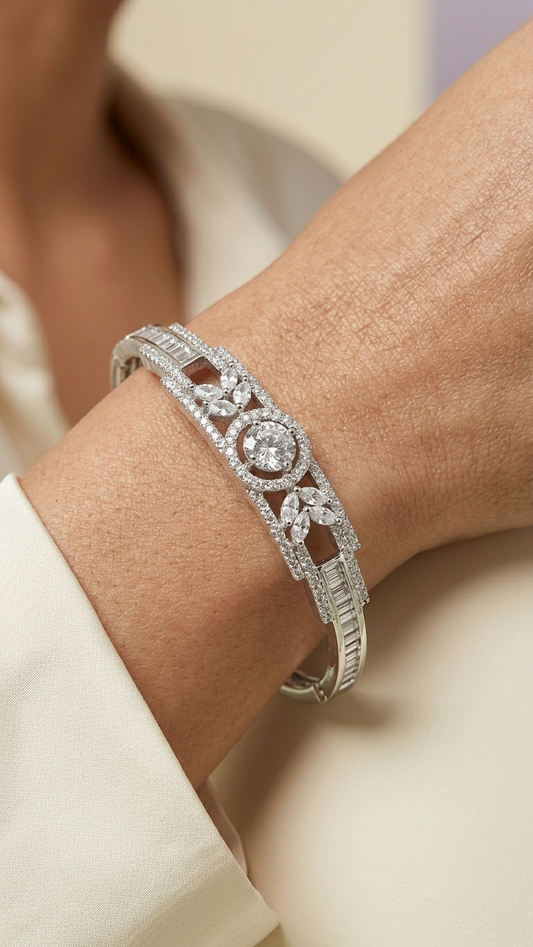 The "Ethereal Glow" Geometric American Diamond Bracelet