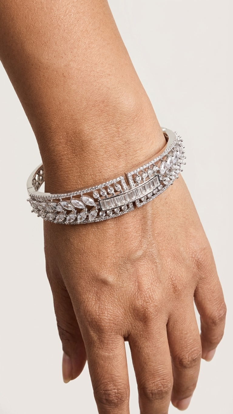 The "Imperial Leaf" Baguette & Marquise American Diamond Kada