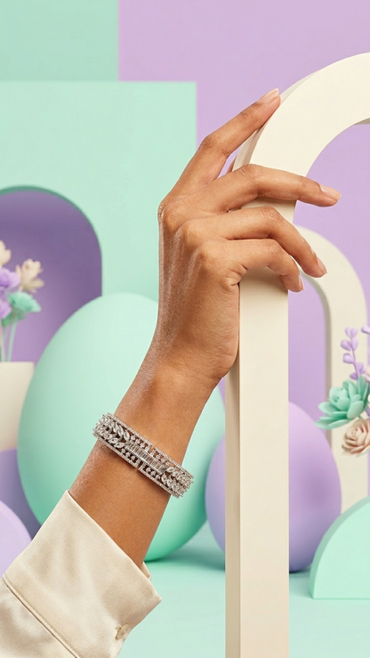 The "Imperial Leaf" Baguette & Marquise American Diamond Kada