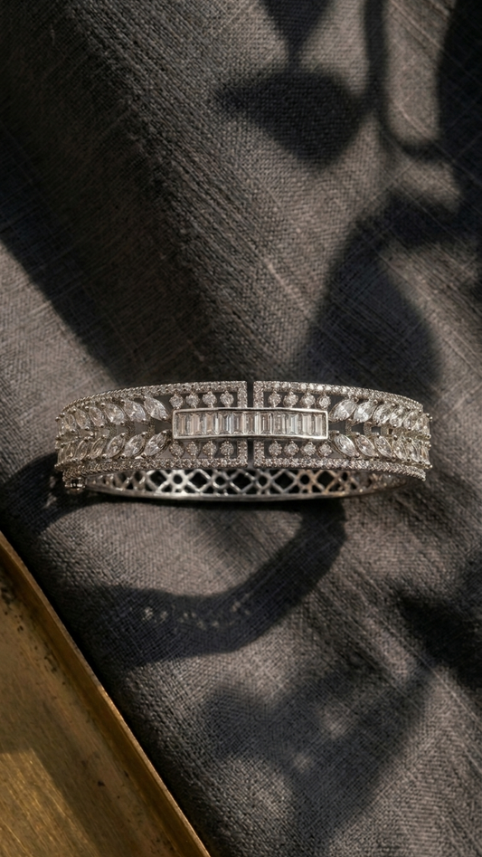 The "Imperial Leaf" Baguette & Marquise American Diamond Kada