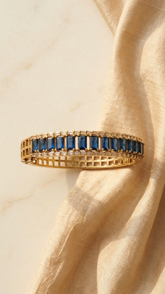 The "Azure Royalty" Gold-Plated Blue Stone & Baguette Kada