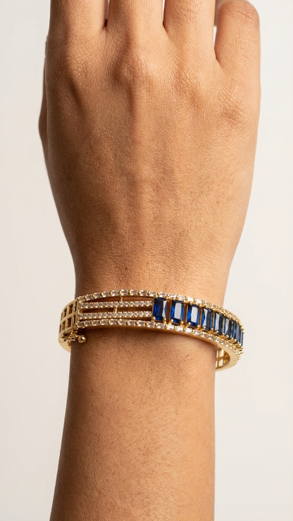 The "Azure Royalty" Gold-Plated Blue Stone & Baguette Kada