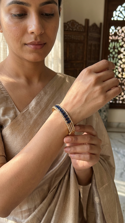 The "Azure Royalty" Gold-Plated Blue Stone & Baguette Kada