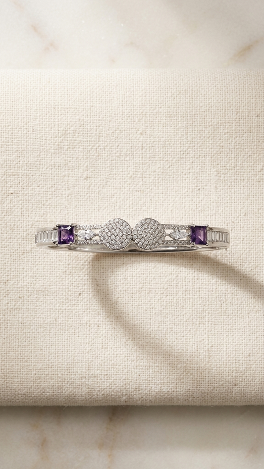 The "Amethyst Orbit" Dual-Disc American Diamond Bracelet