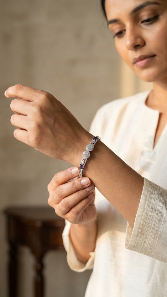 The "Amethyst Orbit" Dual-Disc American Diamond Bracelet