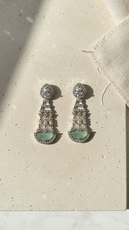 Mint Green Half-Moon AD Chandelier Earrings