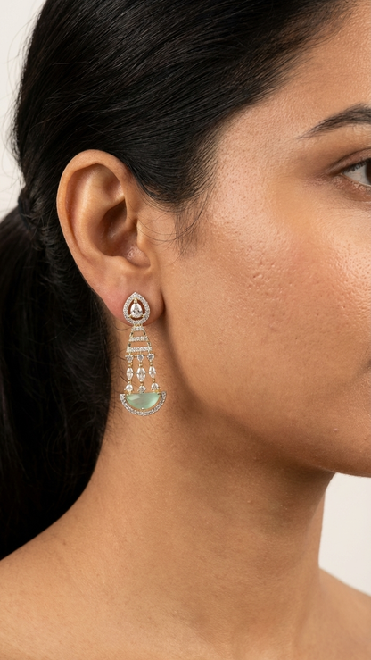 Mint Green Half-Moon AD Chandelier Earrings