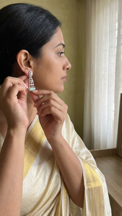 Mint Green Half-Moon AD Chandelier Earrings