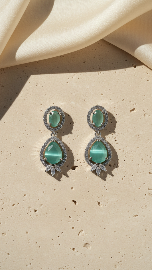 Emerald Green Long Pear-Cut AD Drop Earrings