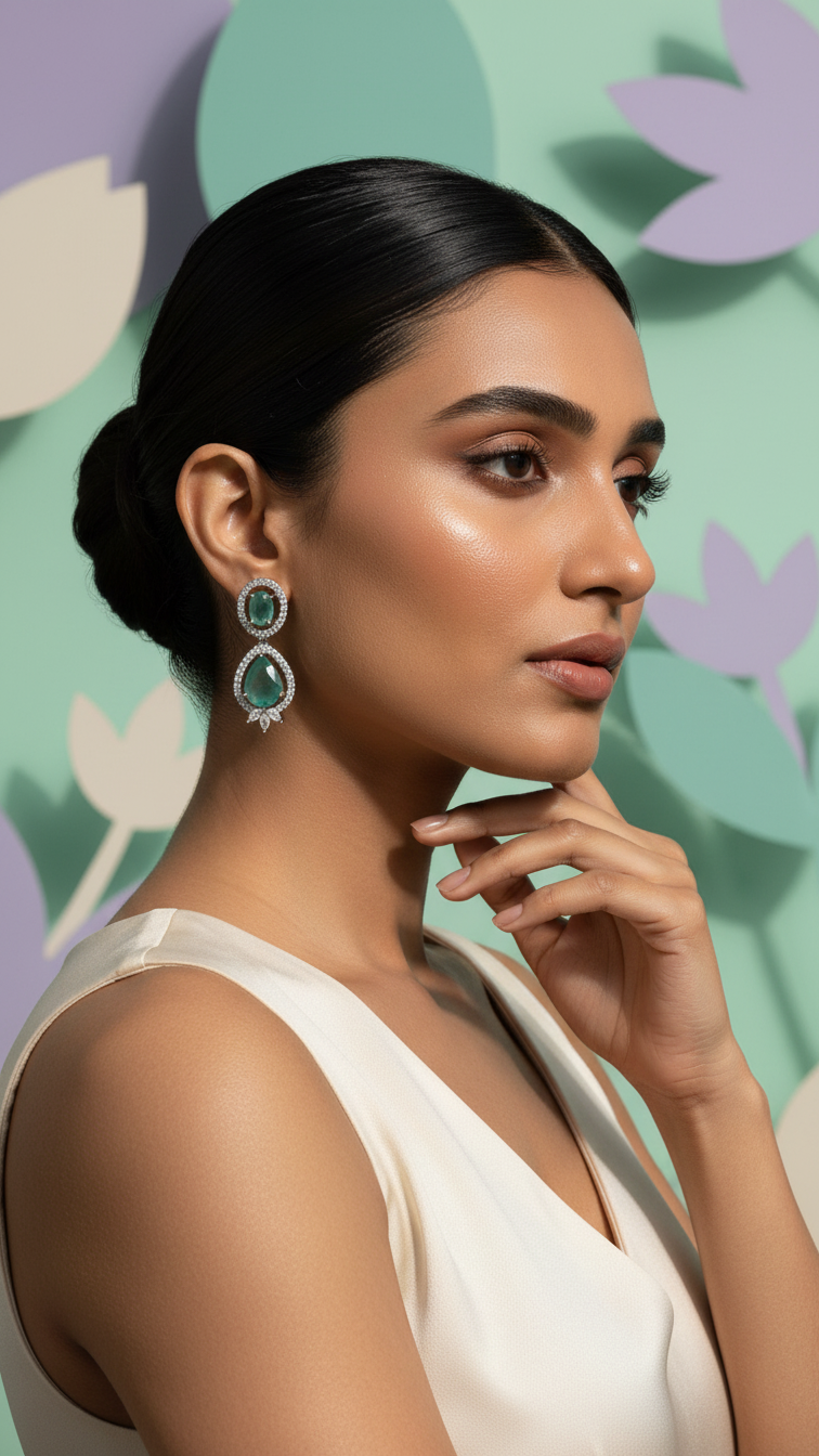 Emerald Green Long Pear-Cut AD Drop Earrings