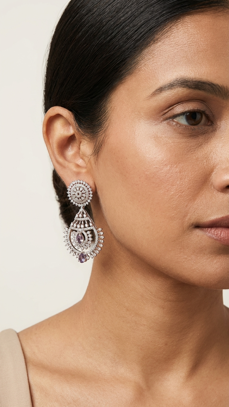 Drop AD Earrings – Silver Finish Festive Dangles