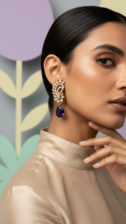 Navy Blue Pear-Cut AD Drop Earrings