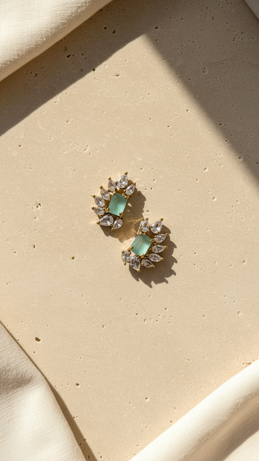 Seafoam Green Pear-Cut AD Drop Earrings