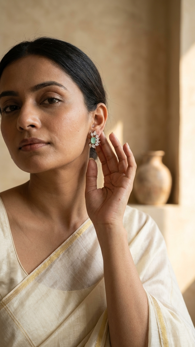 Seafoam Green Pear-Cut AD Drop Earrings