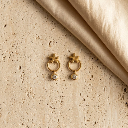 Simple Flower Charm Gold Earrings
