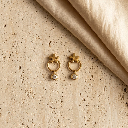 Simple Flower Charm Gold Earrings