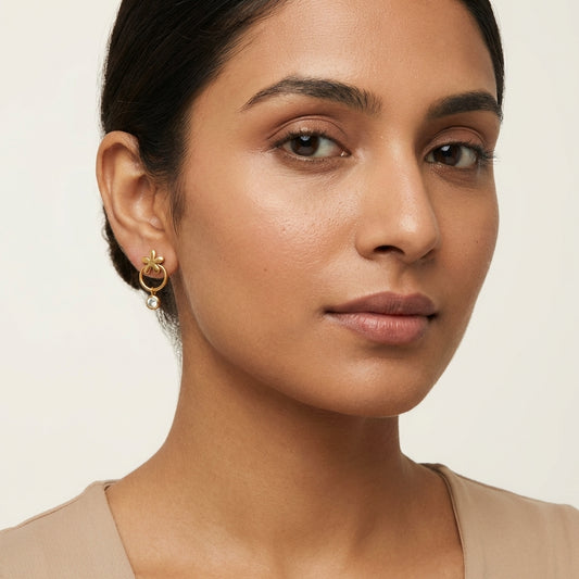 Simple Flower Charm Gold Earrings