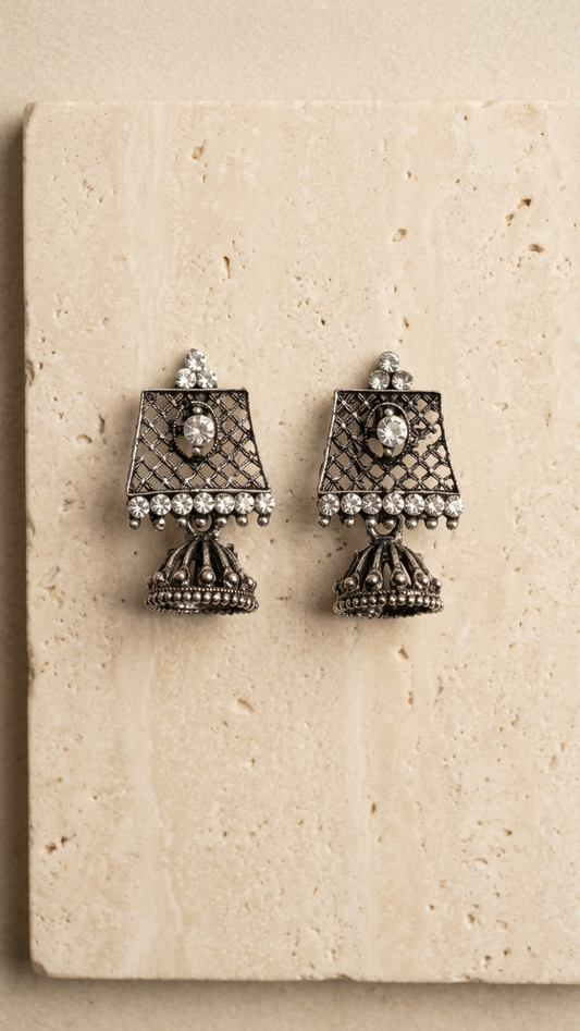 Heritage-Inspired Oxidized Earrings with Stone Detailing