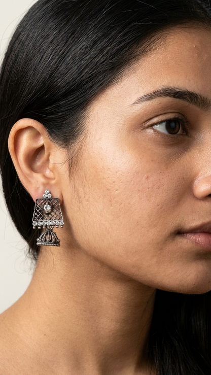 Heritage-Inspired Oxidized Earrings with Stone Detailing