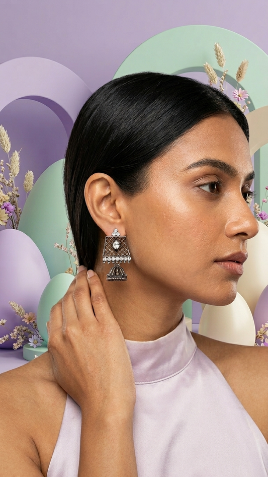 Heritage-Inspired Oxidized Earrings with Stone Detailing