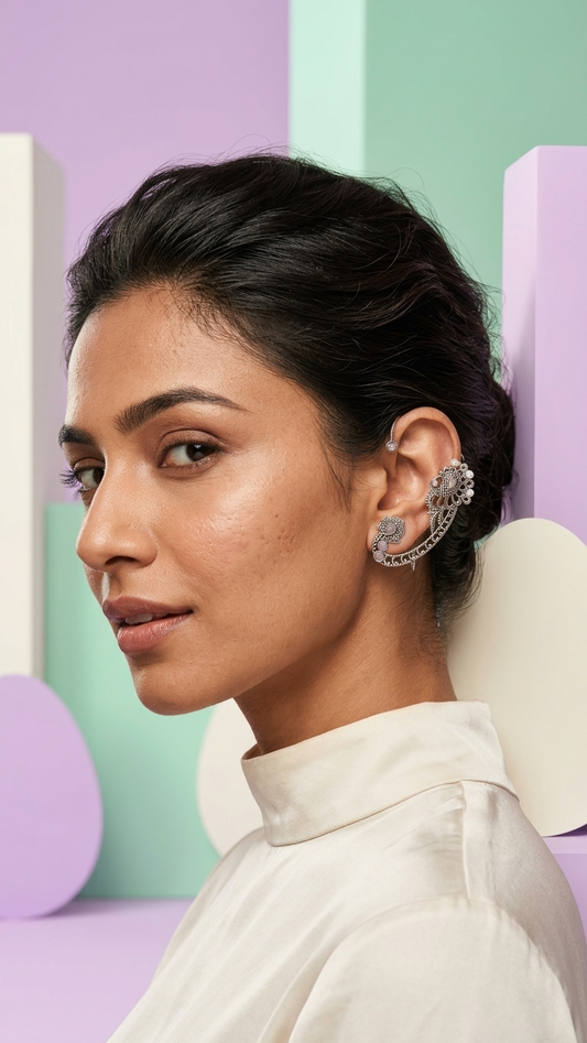 Heritage Oxidized Earcuff Pair in Lavender Accents