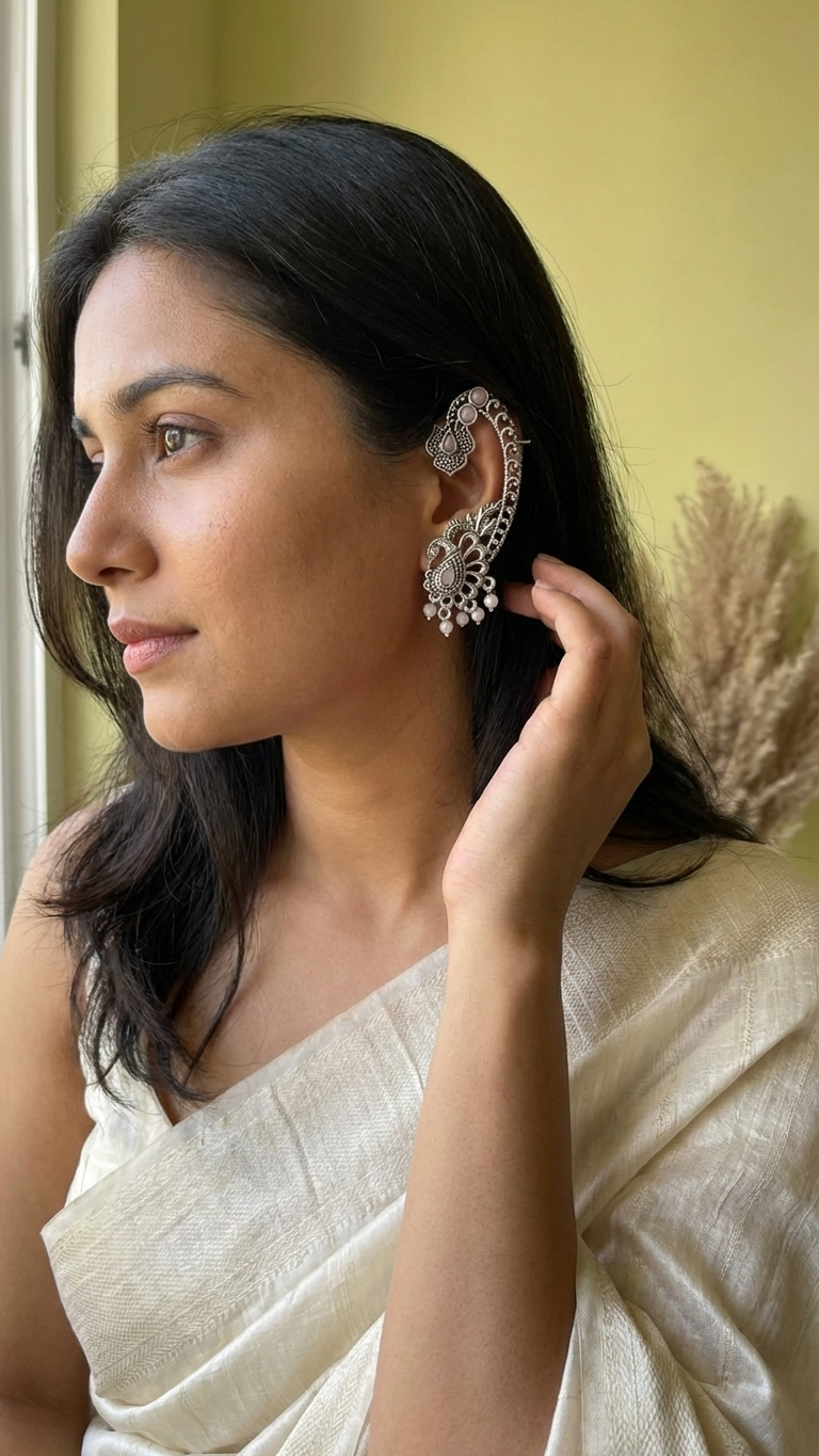 Heritage Oxidized Earcuff Pair in Lavender Accents