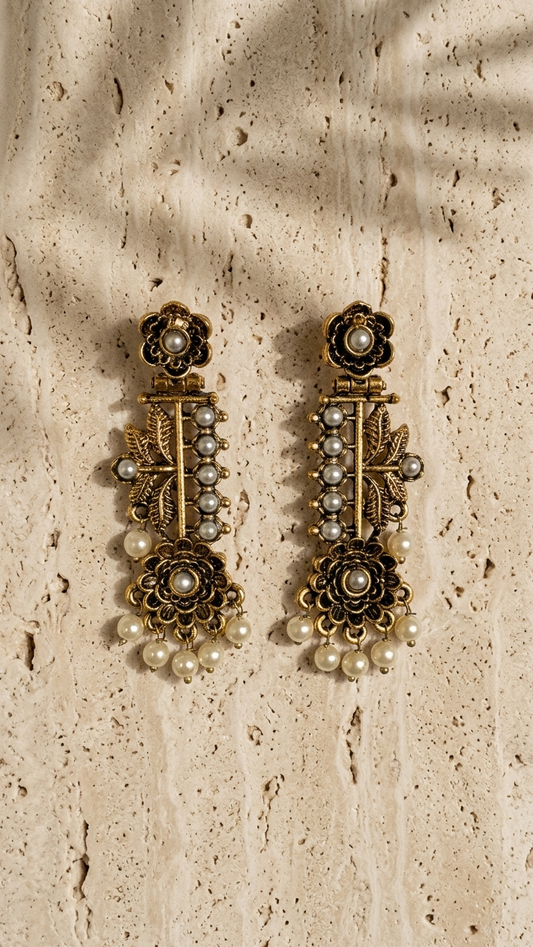 Gold-Toned Vintage Floral Earrings – NainNaksh Edit