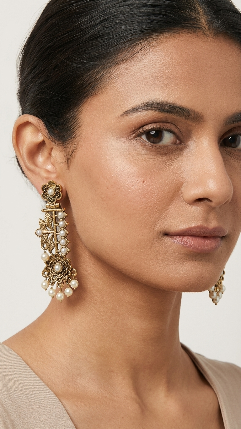 Gold-Toned Vintage Floral Earrings – NainNaksh Edit