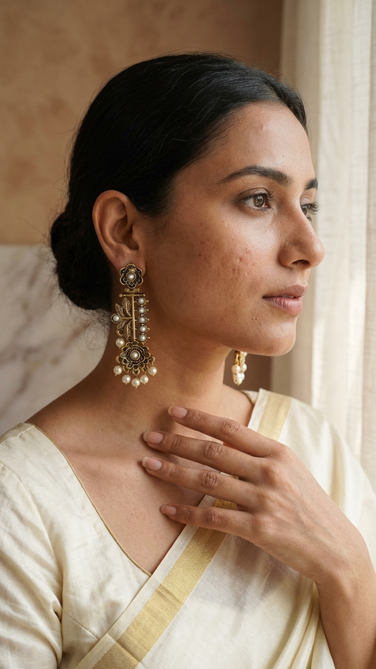Gold-Toned Vintage Floral Earrings – NainNaksh Edit