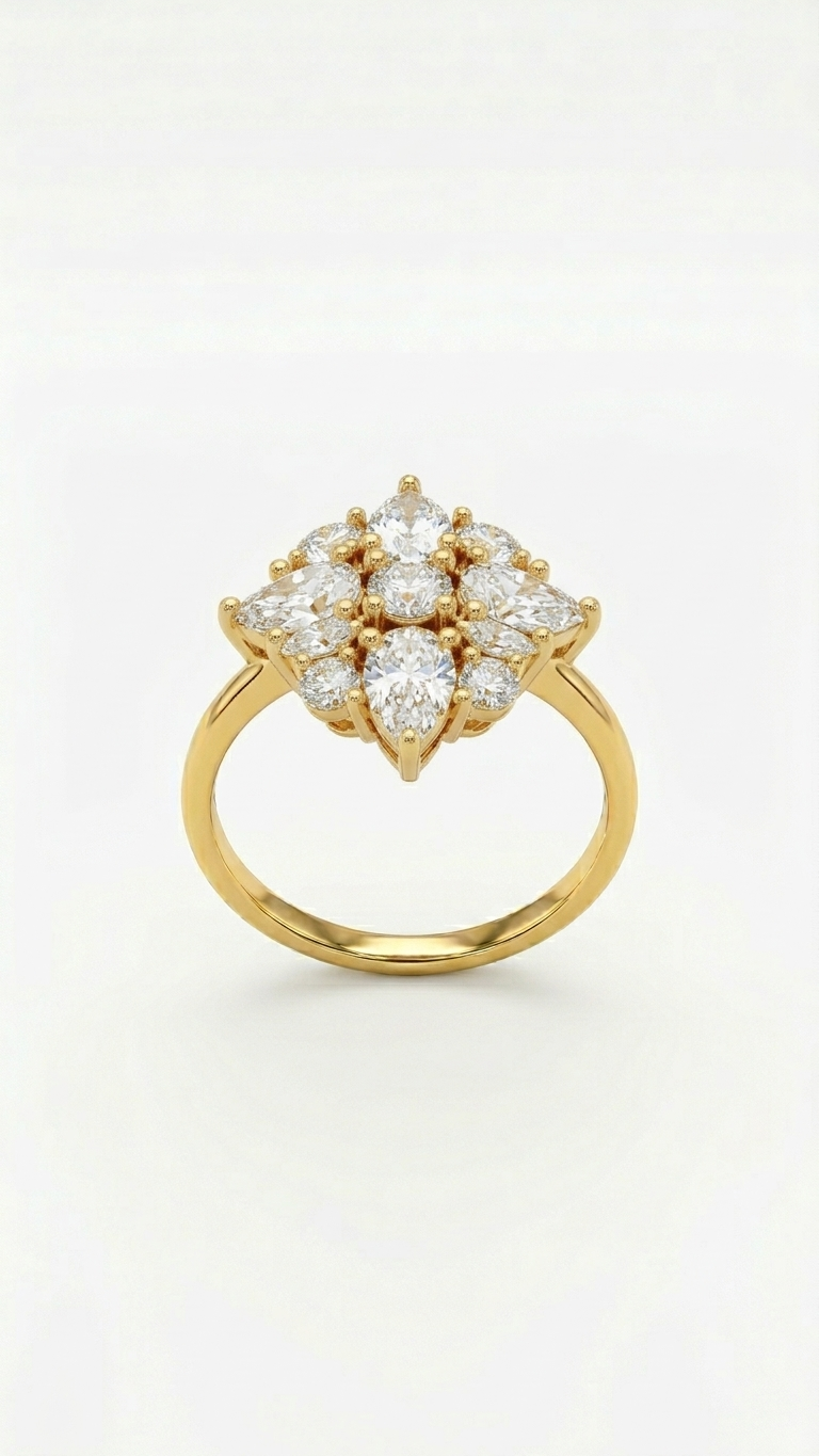 Dainty Sparkle Floral AD Adjustable Ring in Silver Finish