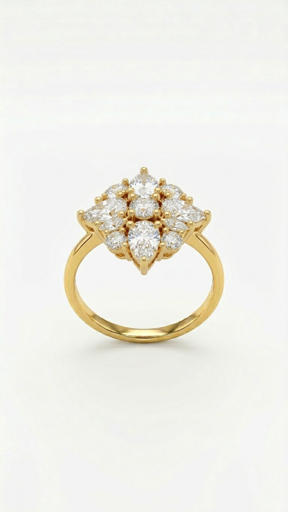 Dainty Sparkle Floral AD Adjustable Ring in Silver Finish