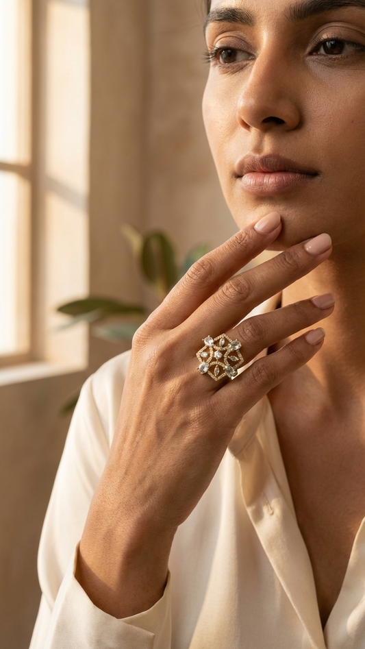 Royal Emerald-Floral AD Adjustable Ring