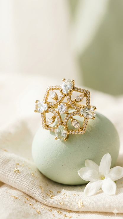 Royal Emerald-Floral AD Adjustable Ring