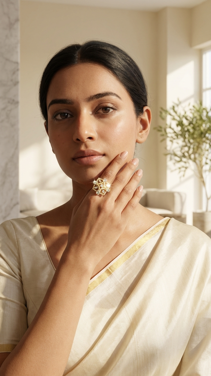 Royal Emerald-Floral AD Adjustable Ring