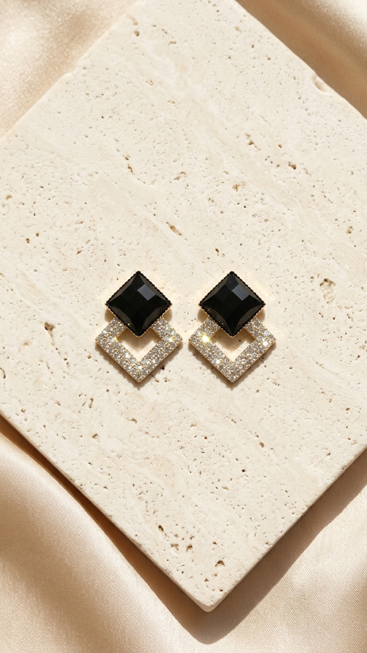 Sparkling Black Stone Party Studs