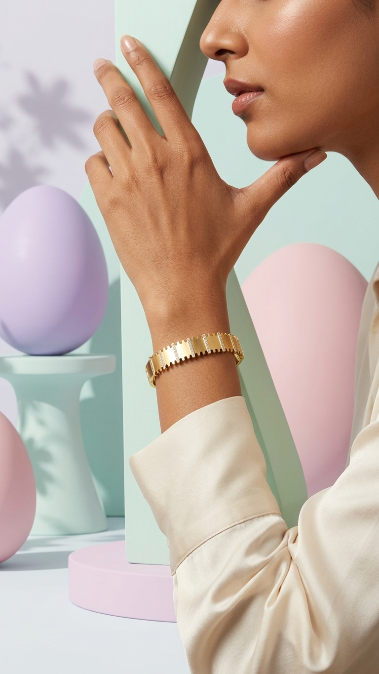 Textured Gold & Crystal Hinged Bangle like bracelet