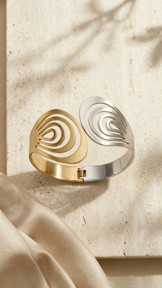 Modern Gold & Silver Swirl Hinged Bracelet