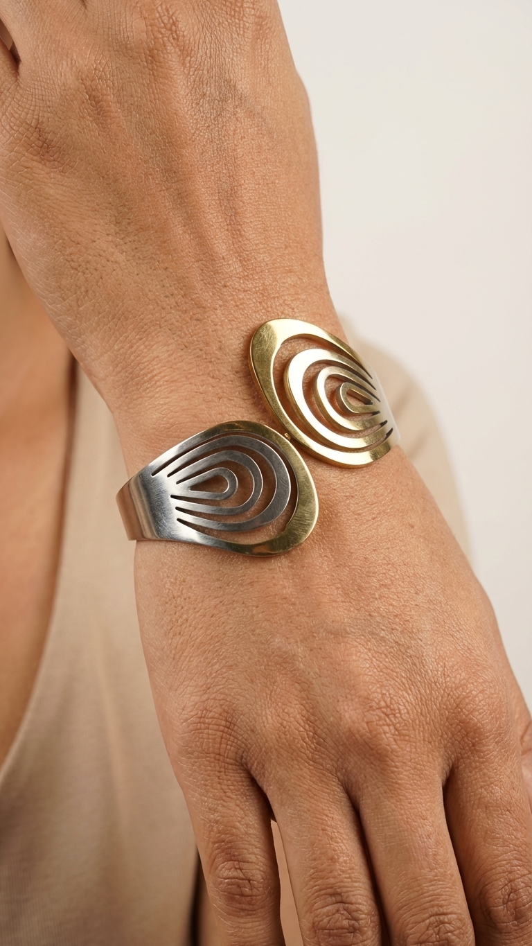 Modern Gold & Silver Swirl Hinged Bracelet