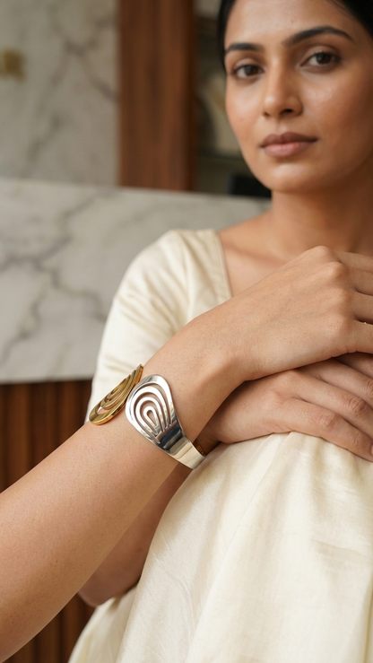 Modern Gold & Silver Swirl Hinged Bracelet