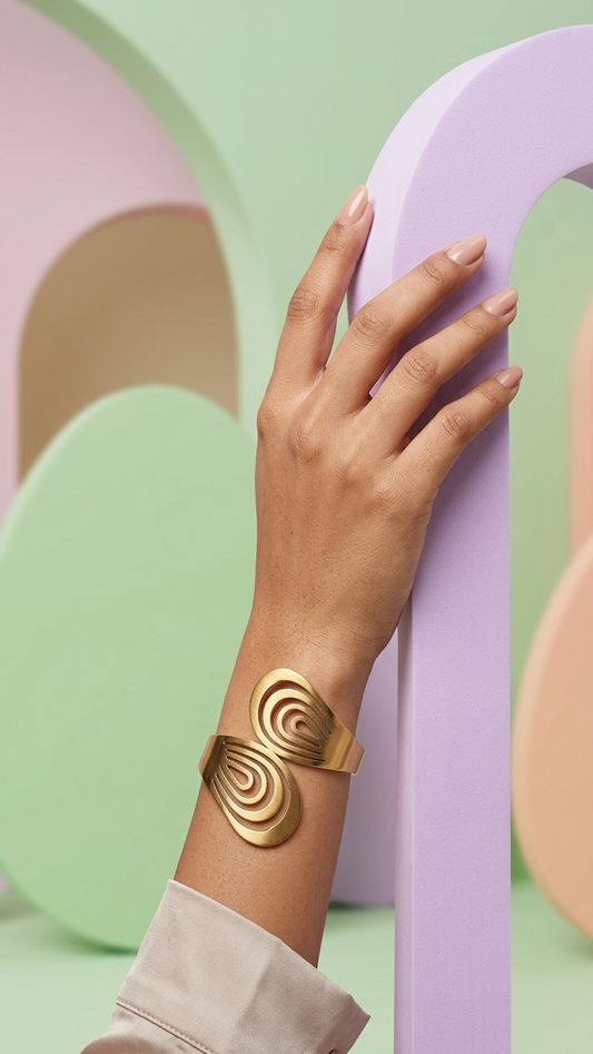 Modern Gold & Silver Swirl Hinged Bracelet