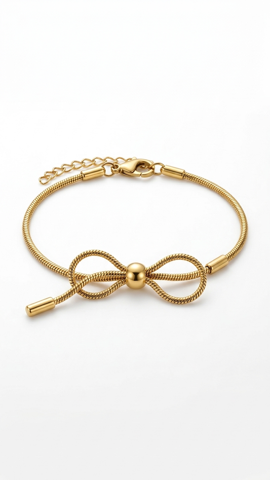 Gold Bow Chain Bracelet for Women – Adjustable Elegant Wristwear