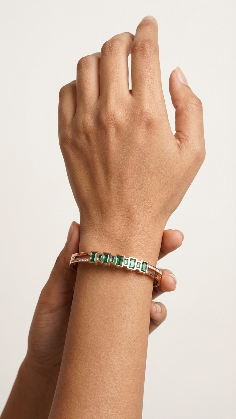 Gold Tone & Green Stone Bangle Bracelet